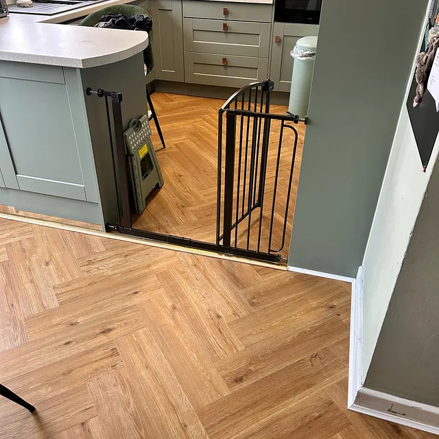 pale green kitchen parquet floor